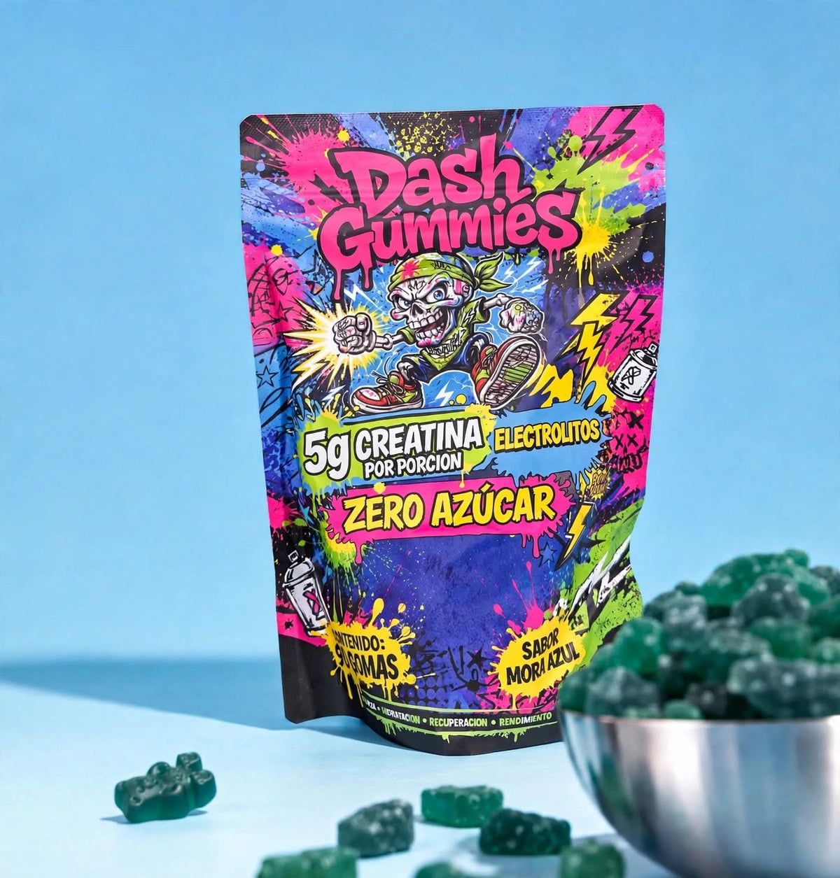 Dash Gummies creatina en gomitas sabor mora azul
